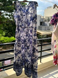 Chic Blue Floral Sleeveless Dress