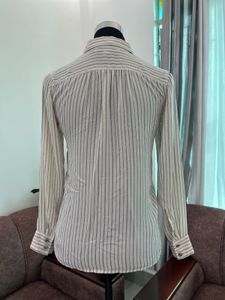 Elegant Striped Blouse &amp; Navy Trousers Set