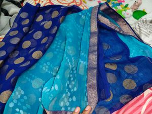 Beautiful 2 Colour Saree Navy Nd Blue Dot Desig