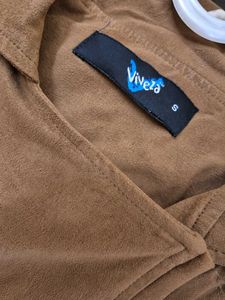 Brown lightweight Cropped Suede-Style Jacket