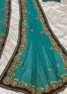 Embellished Teal Saree with blouse
