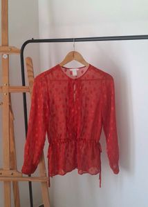 H&amp;M Sheer Red Polka Dot Blouse