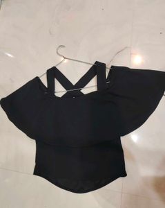 Chic Black Cold Shoulder Ruffle Top