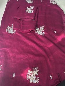 Burgundy Embroidered Dress Material