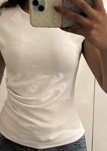 Zara White Sleeveless Ruched Top