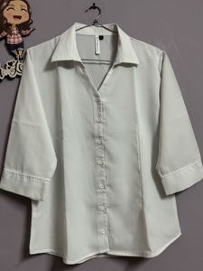 White 3/4 Sleeve Button-Down