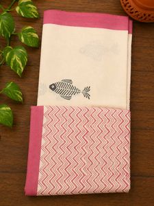 Fish Block Print Cotton Saree