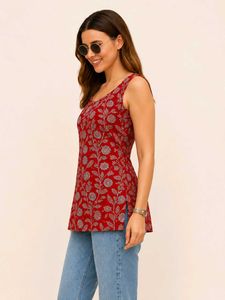 Red Floral Sleeveless Top_S