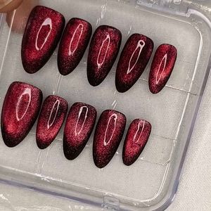 jelly red cat eyes nails