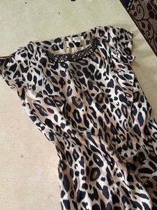 Leopard Print Beaded Neck Dress