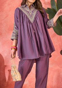 Embroidered Purple Kurta Set
