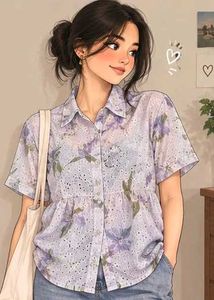 Cute Floral Print Button-Up Shirt