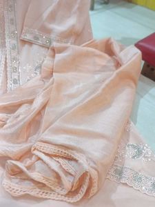 Elegant Peach Kurta Set with Sequins