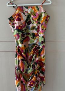 Vibrant Floral Print Ruched Midi Dress