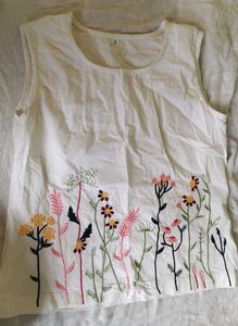 Embroidered Floral White Sleeveless Top