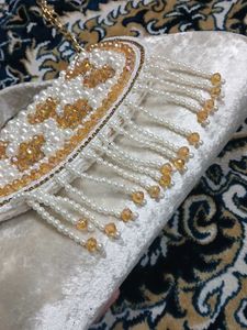 crystal and pearl work velvet purse