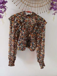 Zara Floral Ruffle Blouse