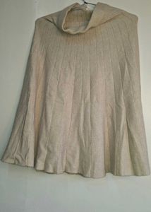 Beige Ribbed Knit A-Line Midi Skirt (Waist 25")