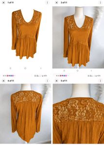 Boho Lace Trim mustard Tunic Top