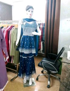 Red Embroidered Kurta Sharara Set