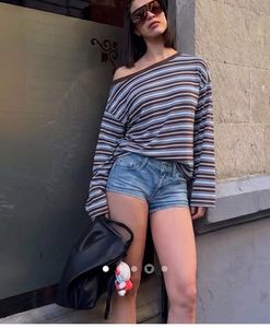 Striped Off-Shoulder Long Sleeve Top