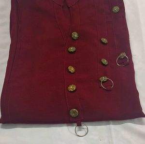 Stylish Magenta Kurti with Unique Button Detail