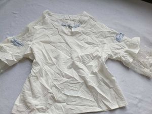 White Ethnic Blouse with Lace Sleeves