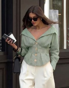 OYELA Striped Green Peplum Blouse – With Tags