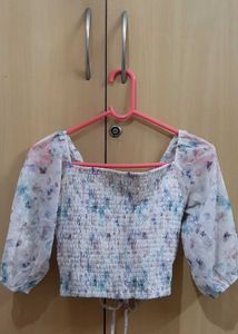 Floral Print Sheer Sleeve Top