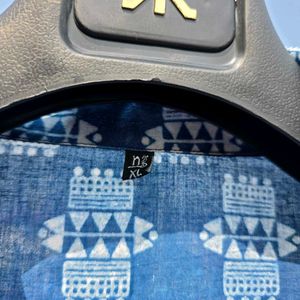 Blue Fish Print Cotton Kurta