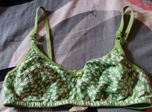Green Floral Print Bra