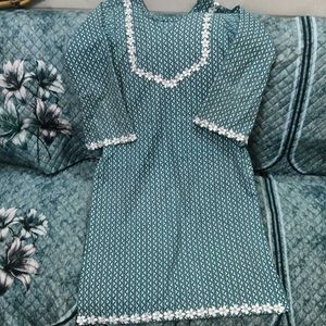Beautiful Teal Floral Lace Kurti