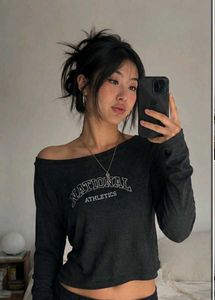 Dark Grey Athletic Print Long Sleeve Top