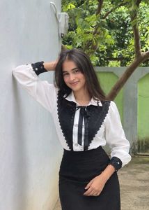 Elegant White & Black Lace Blouse
