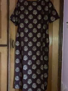 Golden Buti Print Kurti With Round Neck