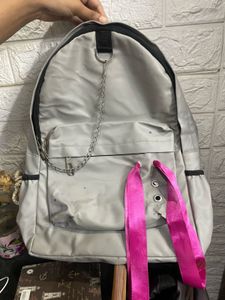 Stylish Grey Backpack with Chain Detail