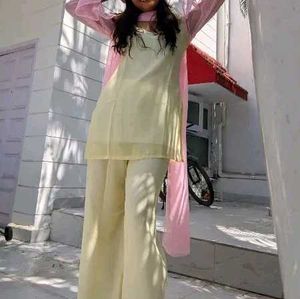 Elegant Yellow &amp; Pink Kurta Set 90s inspir