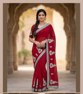 Elegant Red Embroidered Saree