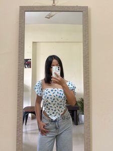 Floral Puff Sleeve Corset Top