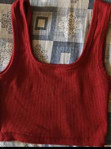 Red Ribbed Tank Top