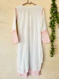 White Kurta with Pink Embroidery