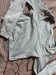 Light Blue Ribbed Long Sleeve Top