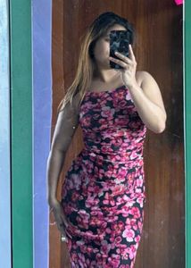 Chic Floral Print Ruched Midi Dress