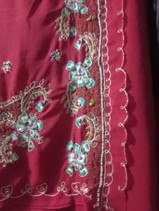 Embroidered Red Saree