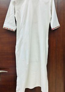Elegant White Kurta set with Red-Green Embroidery