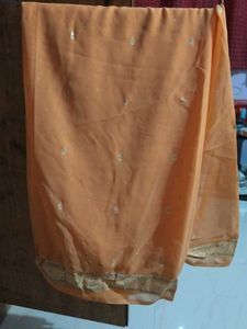 Peach Saree with Delicate Details and blouse piece