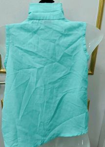 Sleeveless Aqua Button-Up Top