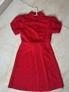 Red Dress with White Bow Accent
