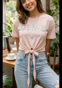 Gen-Z Graphic Tie-Front T-Shirt