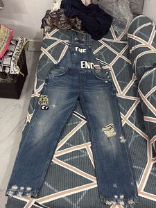 Distressed Denim Overalls
